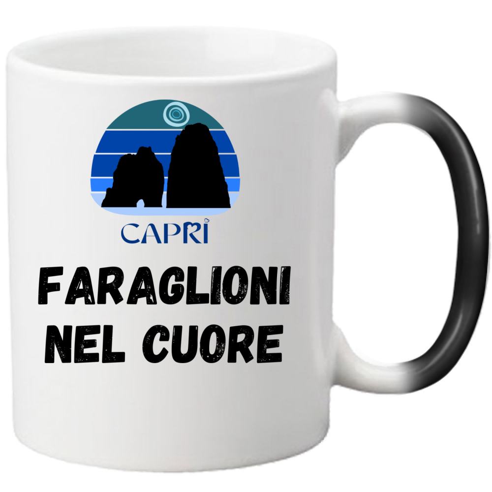 Tazza Magica FARAGLIONI DI CAPRI NEL CUORE SCRITTA NERA