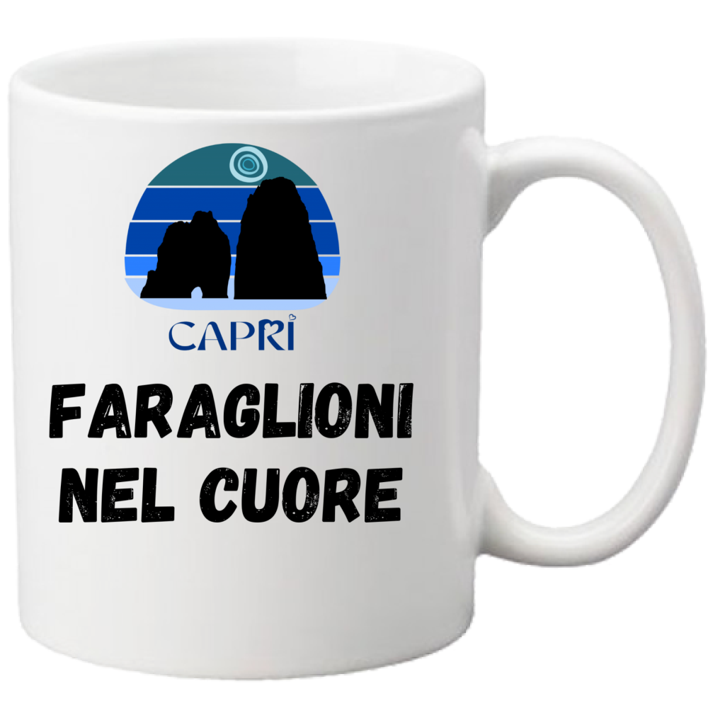 Tazza FARAGLIONI DI CAPRI NEL CUORE SCRITTA NERA