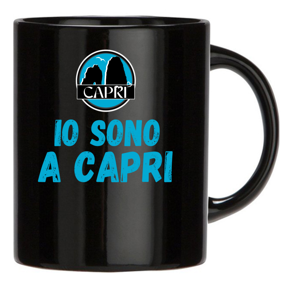 Tazza Nera IO SONO A CAPRI SCRITTA AZZURRA