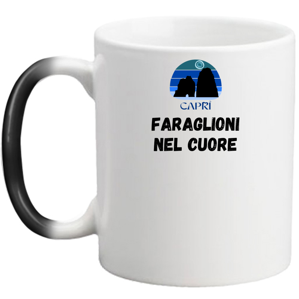 Tazza Magica FARAGLIONI DI CAPRI NEL CUORE SCRITTA NERA