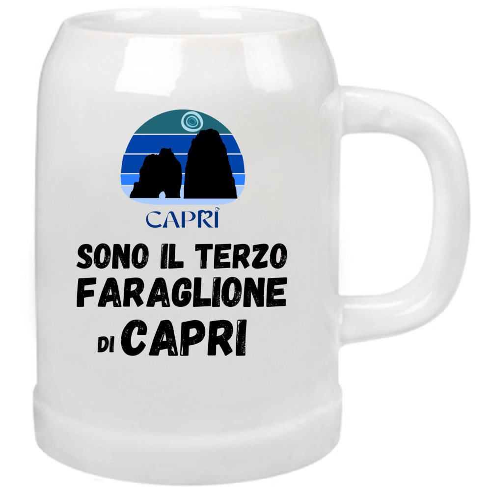 Boccale Birra SONO IL TERZO FARAGLIONE DI CAPRI SCRITTA NERA