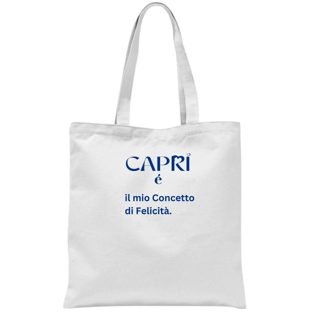 Borsa Capri é il mio concetto di Felicità scritta Blue