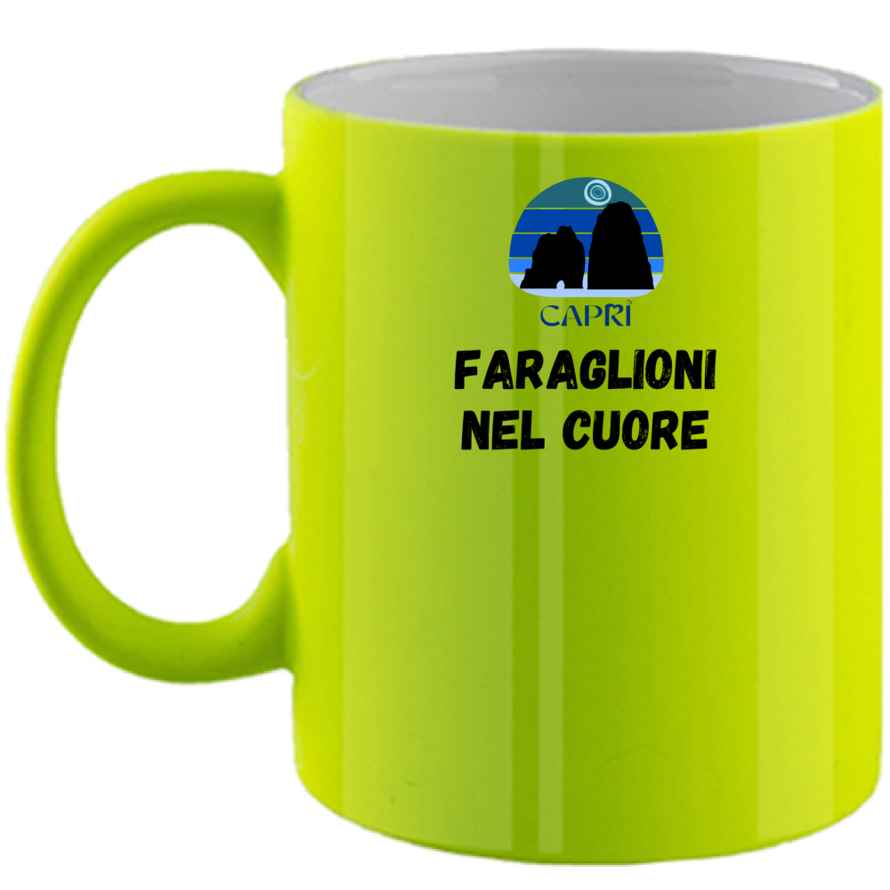 Tazza Fluo FARAGLIONI DI CAPRI NEL CUORE SCRITTA NERA