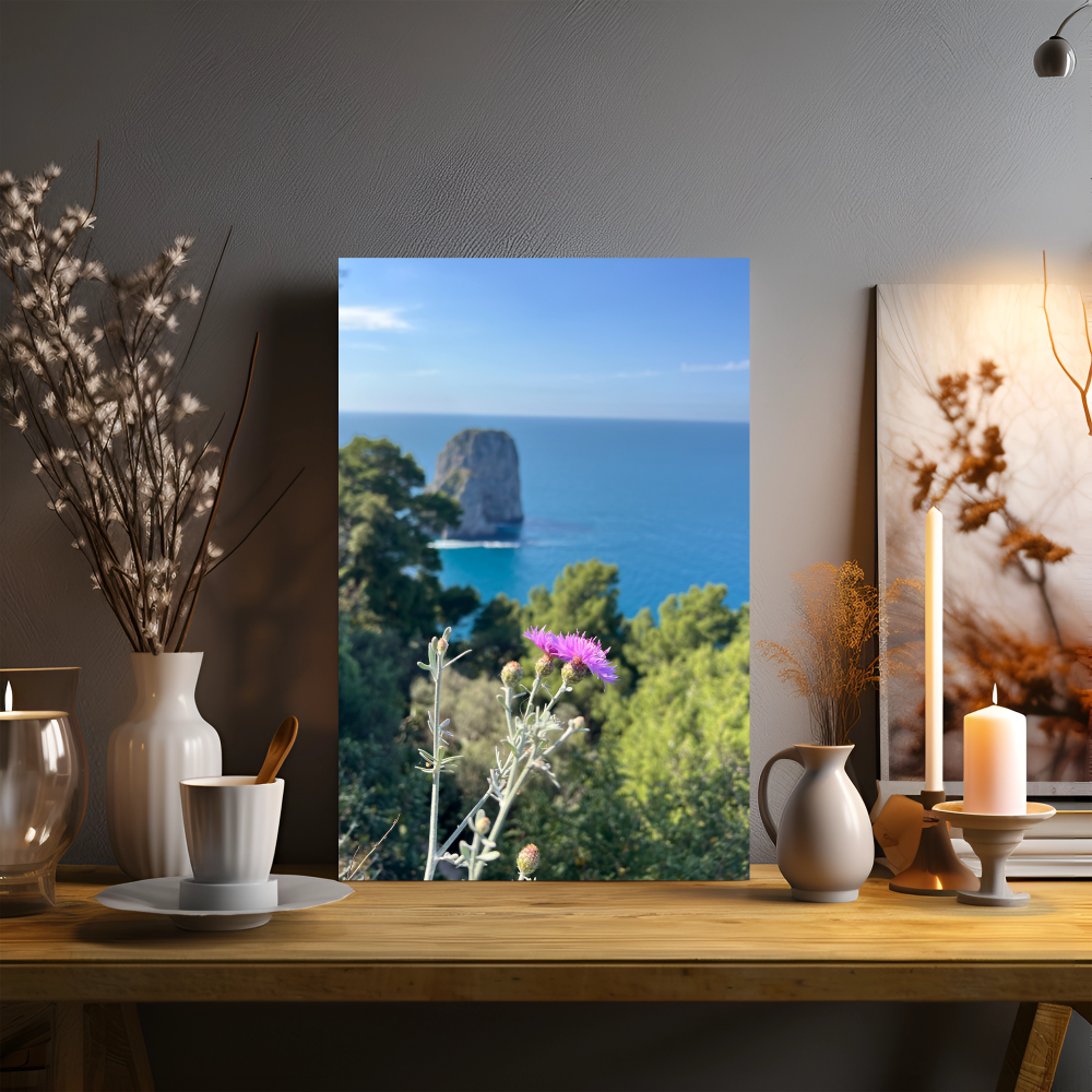 Canvas Faraglioni di Capri con fiori di Primavera