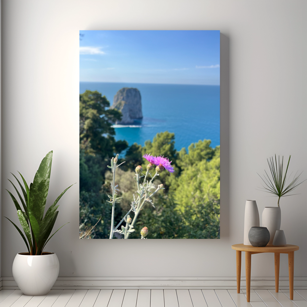 Canvas Faraglioni di Capri con fiori di Primavera