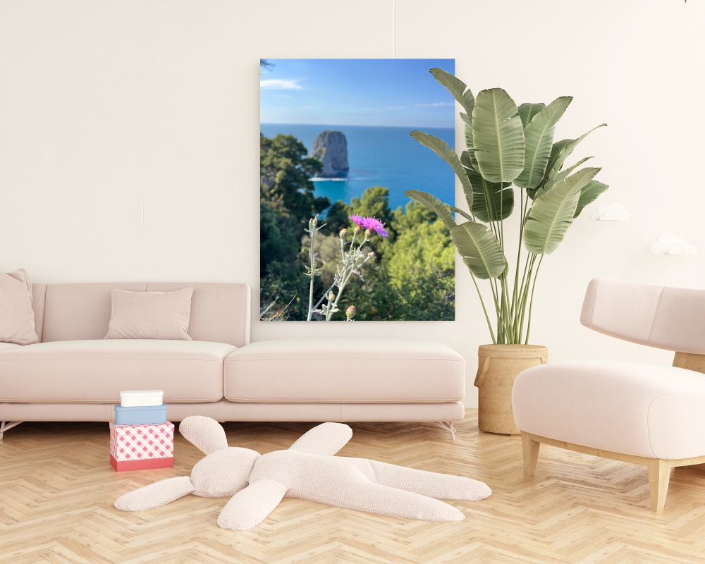 Canvas Faraglioni di Capri con fiori di Primavera